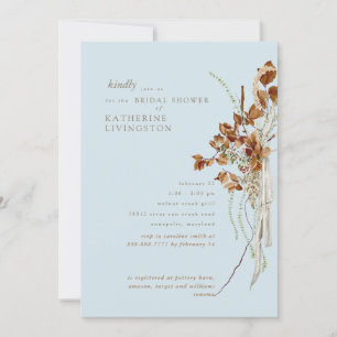 Boho Foliage Sky Blue Elegant Bridal Shower  Invitation