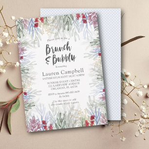 Boho Foliage Winter Watercolor Bridal Shower Invitation