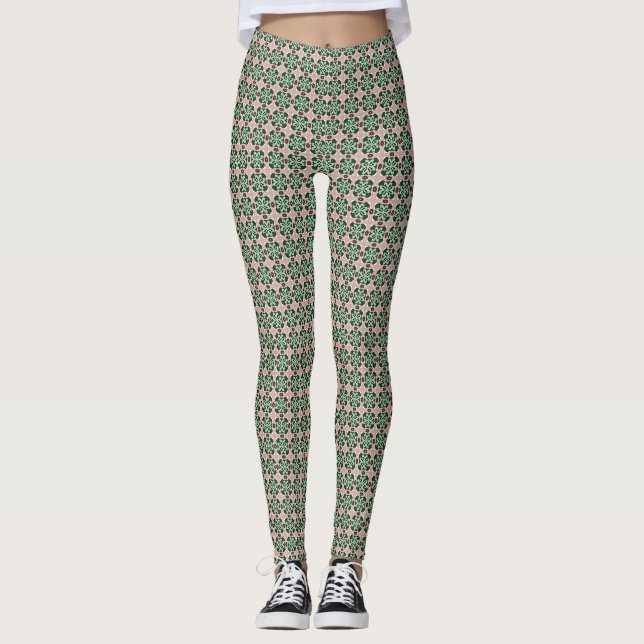 Boho Folk Art Eclectic Retro Christmas Pattern Leggings (Front)