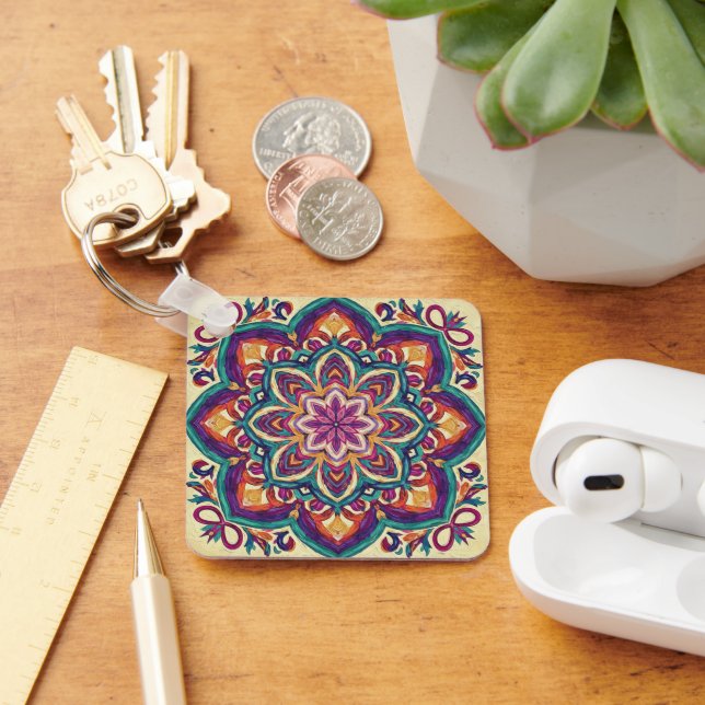 Boho Folk Art Flower  Keychain (Desk)