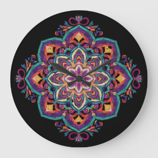 Boho Folk Art Flower Large Clock