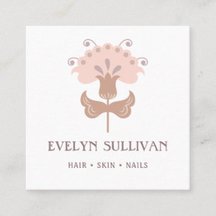 boho folk art flower logo square business card