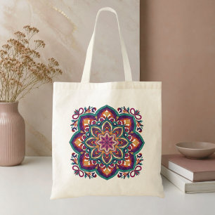 Boho Folk Art Flower Tote Bag