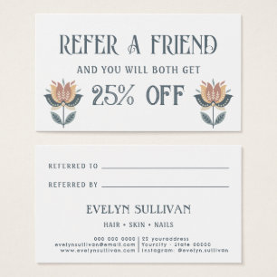 boho folk art flowers referral card