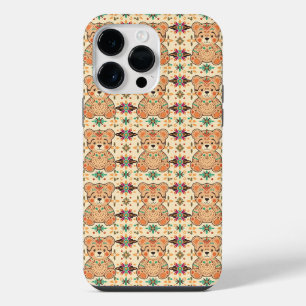 Boho Folk Art Teddy Bear Seamless Pattern iPhone 14 Pro Max Case