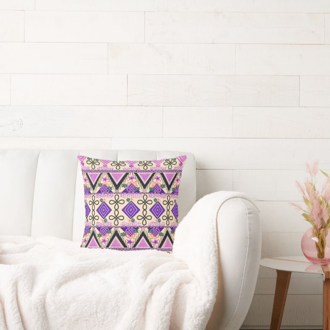 Boho Folk Art Tote Bag Throw Pillow (Couch)