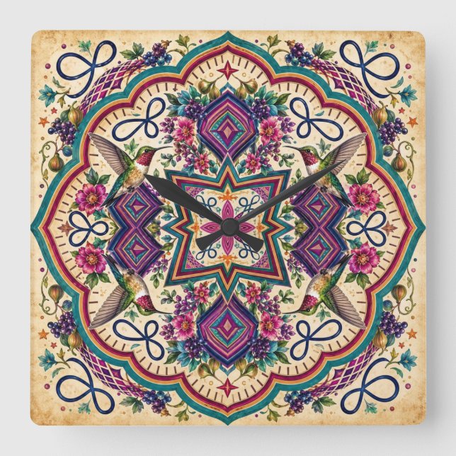 Boho Folk Art Wall Clock (Front)