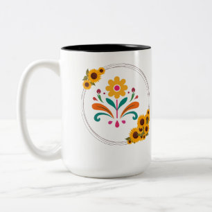 Boho Folk Art Yellow Floral Crest Coffee Mug