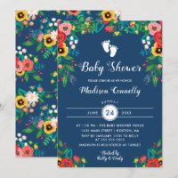 Boho Folk Flowers Footprints Baby Shower