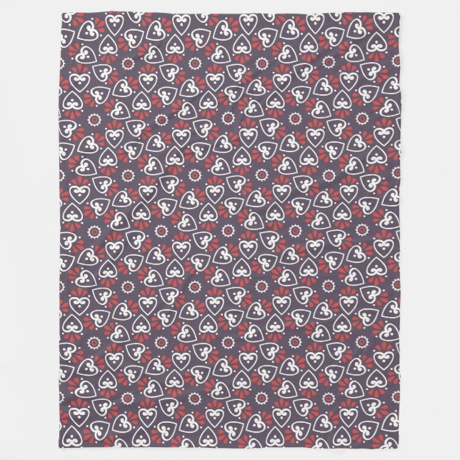 Boho Folk Hearts Pattern Tile Fleece Blanket (Front)