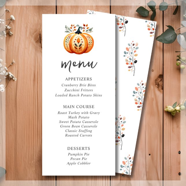 Boho Folk Pumpkin Thanksgiving Dinner Menu (Creator Uploaded)