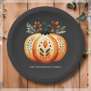Boho Folk Pumpkin Thanksgiving Paper Plate