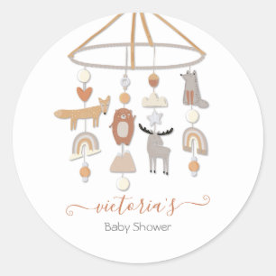 Boho Forest Animals Mobile Baby Shower Classic Round Sticker
