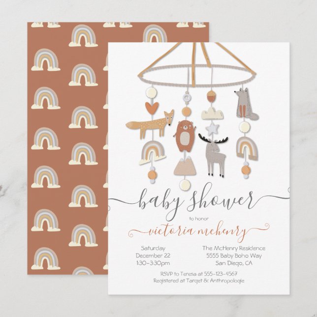 Boho Forest Animals Mobile Baby Shower Invitation (Front/Back)