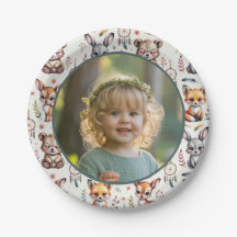 Boho Forest Animals Watercolor Kids Birthday Photo