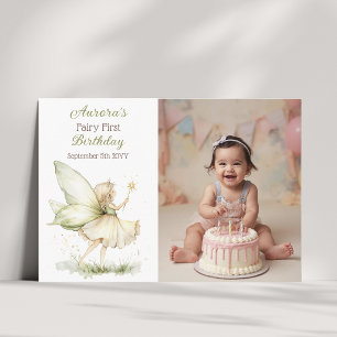 Boho forest Fairy First birthday photo Thank You Card