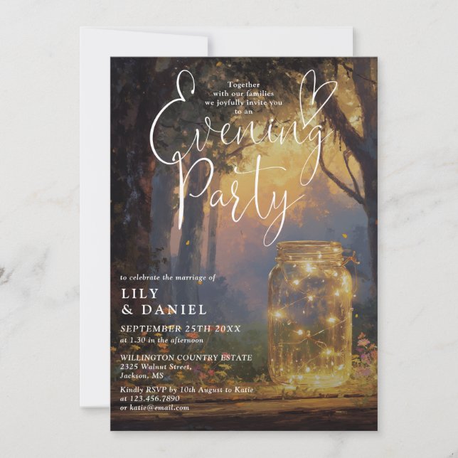 Boho Forest Mason Jar Wedding Evening Party  Invitation (Front)