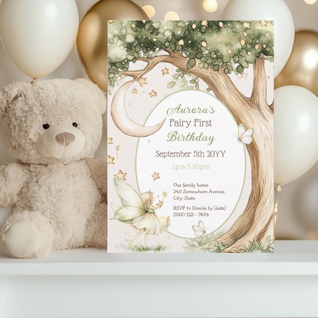 Boho forest watercolor Fairy First birthday Invitation (Creator Uploaded)