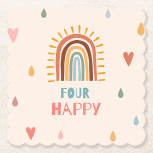 Boho Four Fourth Birthday Rainbow  Paper Coaster