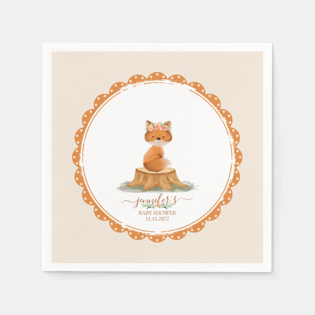Boho Fox Baby Shower Watercolor Napkin (Front)