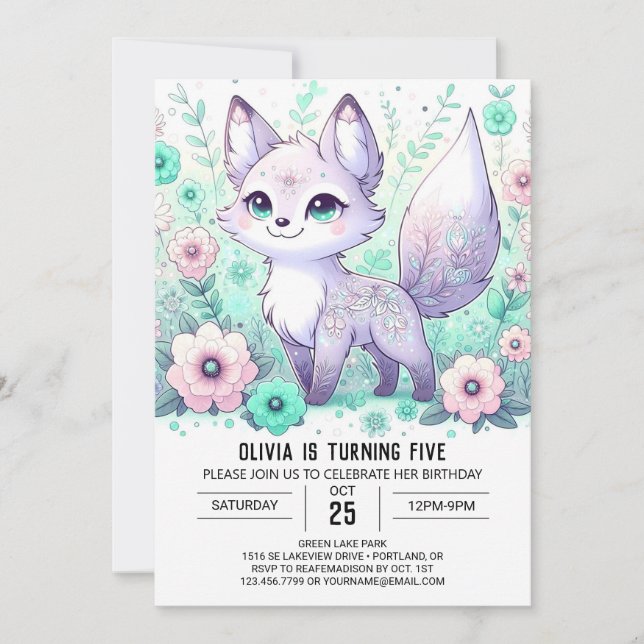 Boho Fox Digital Birthday Invitation (Front)