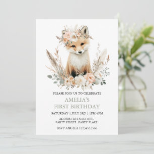 Boho Fox Girl 1st Birthday Invitation Any age 