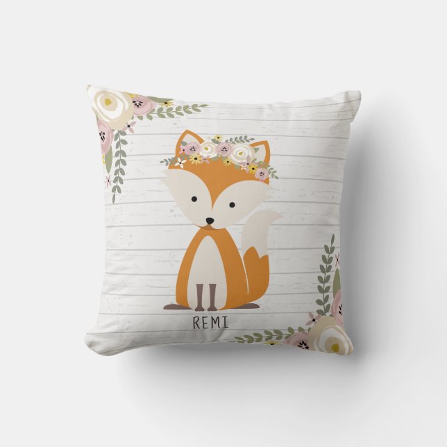 Boho Fox Grey Wood Throw Pillow (Front)