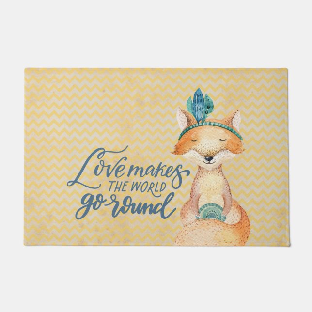 Boho Fox Love Quote Front Doormat (Front)