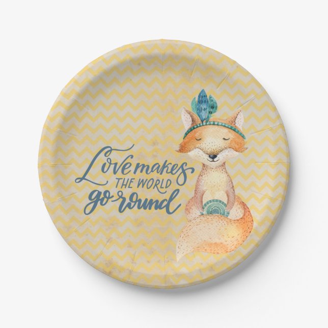 Boho Fox Love Quote Paper Plate (Front)