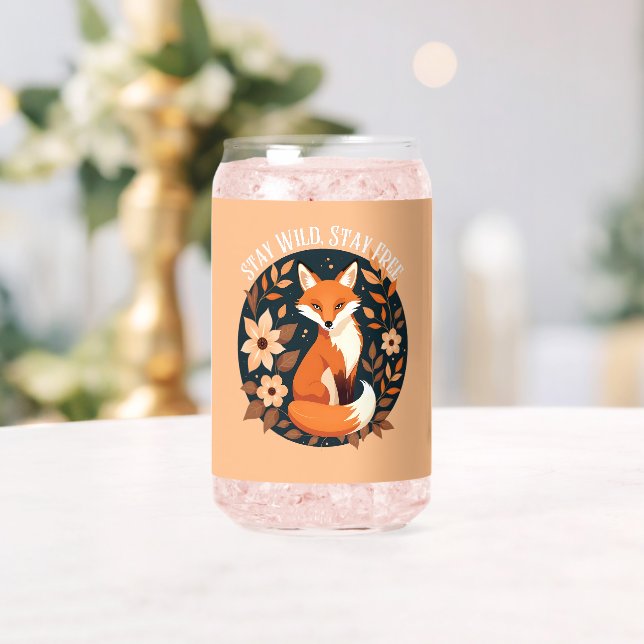 Boho Fox "Stay Wild, Stay Free" Woodland Design Can Glass (Insitu (Wedding))