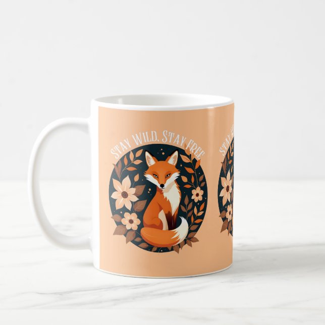 Boho Fox "Stay Wild, Stay Free" Woodland Design Coffee Mug (Left)