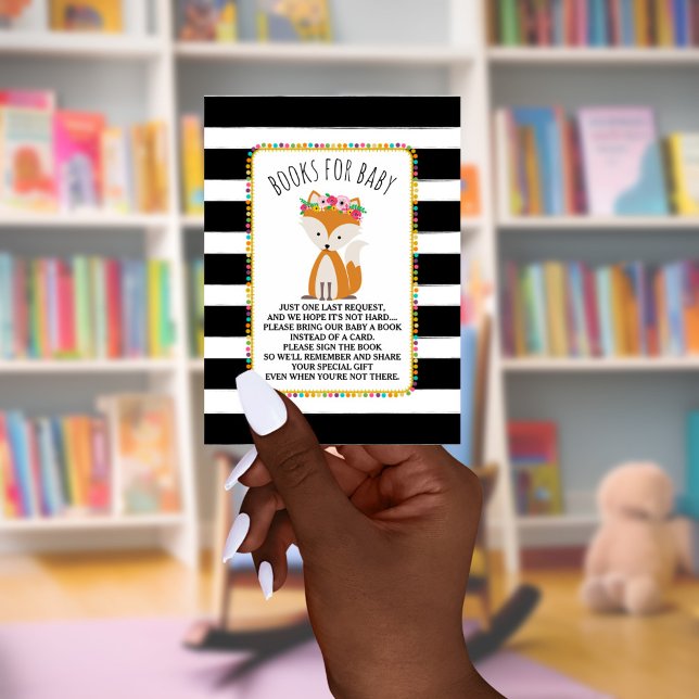Boho Fox Stripes Baby Shower Book Request Enclosure Card (Creator Uploaded)