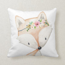 Boho Fox Woodland Baby Girl Nursery Floral Pillow