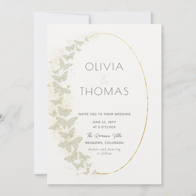 Boho Frame Modern Gold Butterflies Elegant Wedding Invitation (Front)