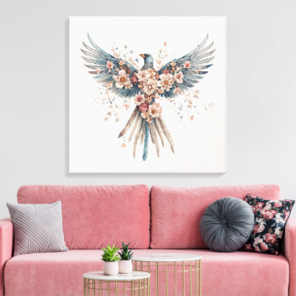 Boho Freedom Bird – Watercolor Floral Wings Canvas Print