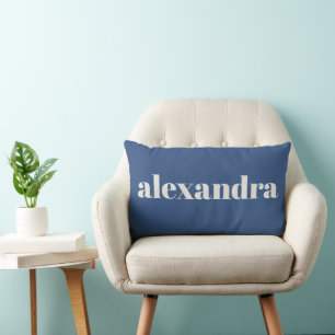 Boho French Blue Personalized Name Modern Simple Lumbar Pillow