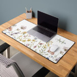 Boho Fresh Watercolor Wildflowers with Monogram Desk Mat<br><div class="desc">Bring the freshness of an outdoor wildflower garden into your home, studio or business office with this boho stylish watercolor wildflowers design in soft pastel hues of pink, periwinkle blue, off-white and yellow with delicate stems and greenery. A text template is included to personalize with your name and monogram initial....</div>