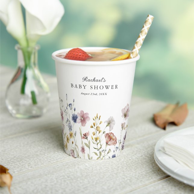 Boho Fresh Wildflowers Baby Shower Paper Cups (Insitu)