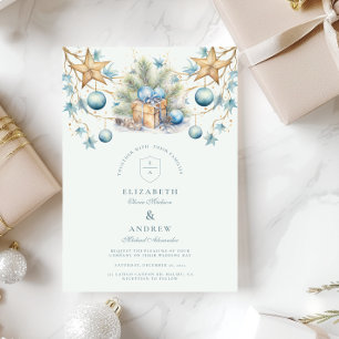 Boho Frosted Blue Pine Wedding Invitation