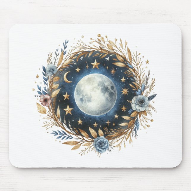 Boho Full Moon Mouse Pad (Front)