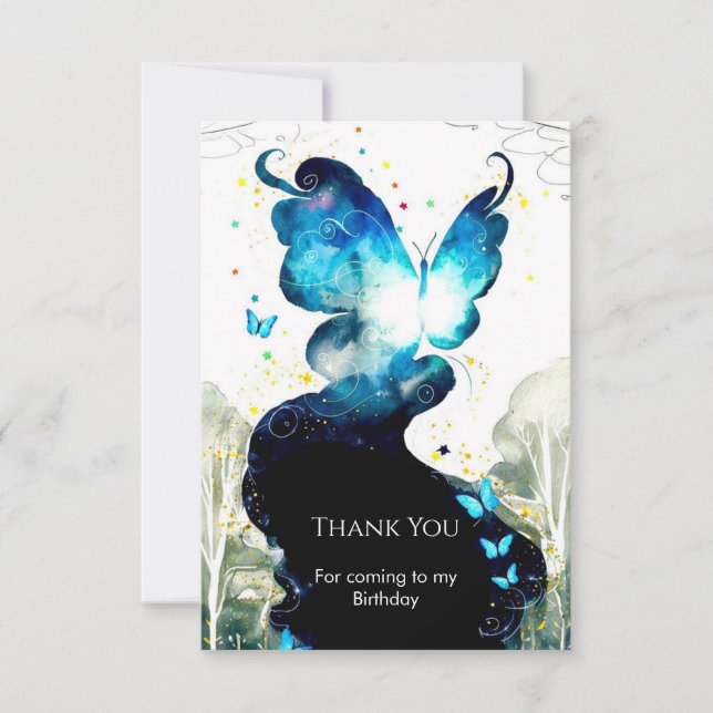 Boho Fun Butterfly Birthday Thank You Card (Front)