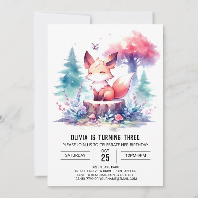  Boho Fun Fox Birthday digital  Invitation (Front)