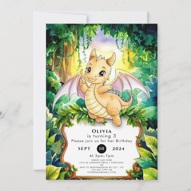 Boho Fun Magic Dragon Birthday Invitation (Front)