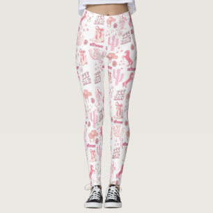  boho fun pink cowgirl western pattern leggings