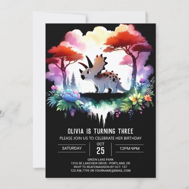 Boho Fun Triceratops Birthday Invitation (Front)