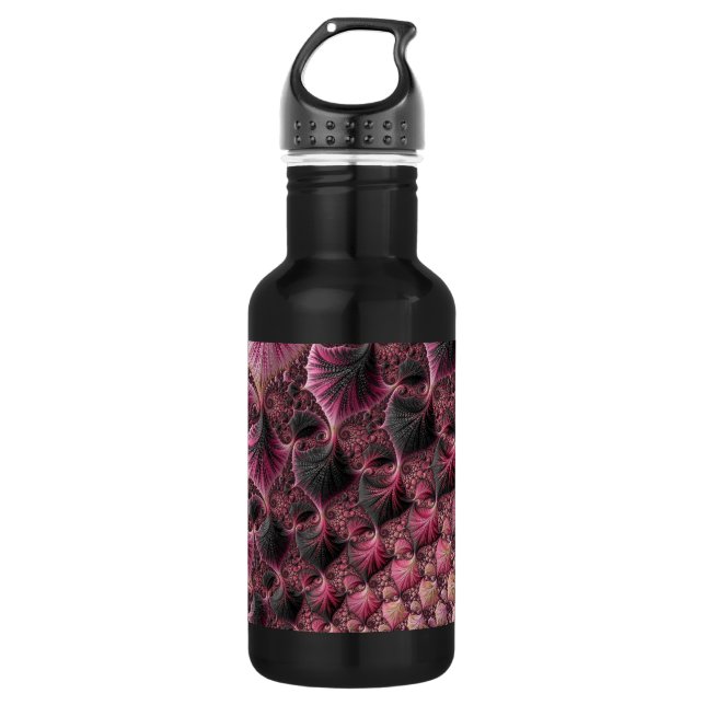 Boho Funky Eclectic Pink Black Abstract Fractal 532 Ml Water Bottle (Front)