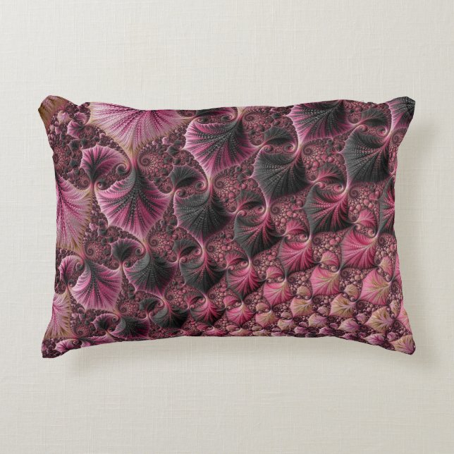Boho Funky Eclectic Pink Black Abstract Fractal Accent Pillow (Front)