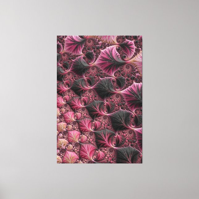 Boho Funky Eclectic Pink Black Abstract Fractal Canvas Print (Front)