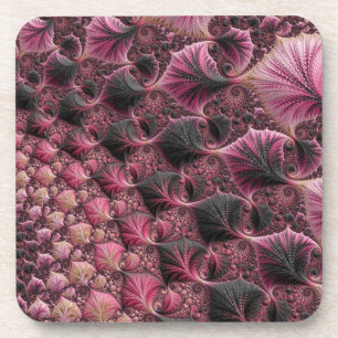 Boho Funky Eclectic Pink Black Abstract Fractal Coaster