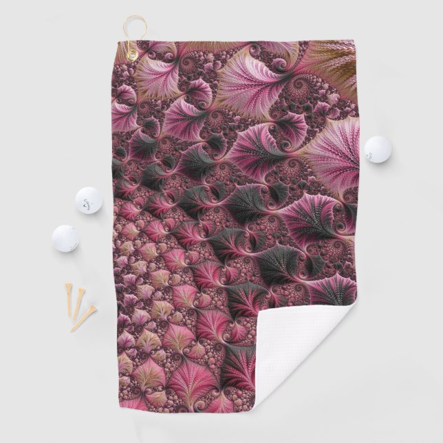 Boho Funky Eclectic Pink Black Abstract Fractal Golf Towel (InSitu)